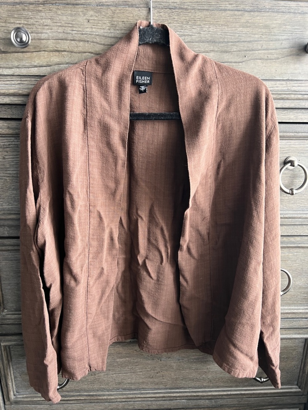 Eileen Fisher Large Linen Blend Brown  Cardigan Jacket Lagenlook Coastal Drape
